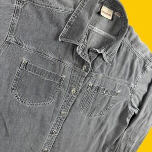 Vintage Crossroads Denim Shirt Women L Gray Button Up Cotton Western Grunge